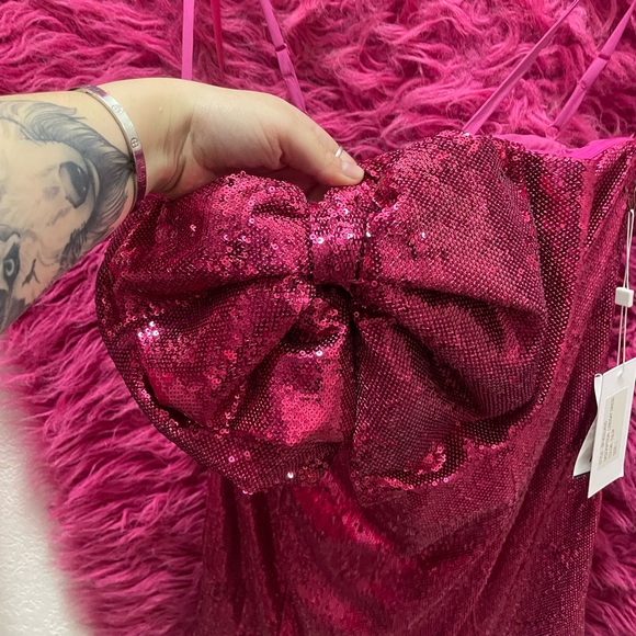 NWT Hot Pink Sequin Bow Dress - Picture 4 of 10
